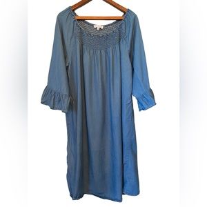 New Directions Denim 3/4 Sleeves Dress with Smocking